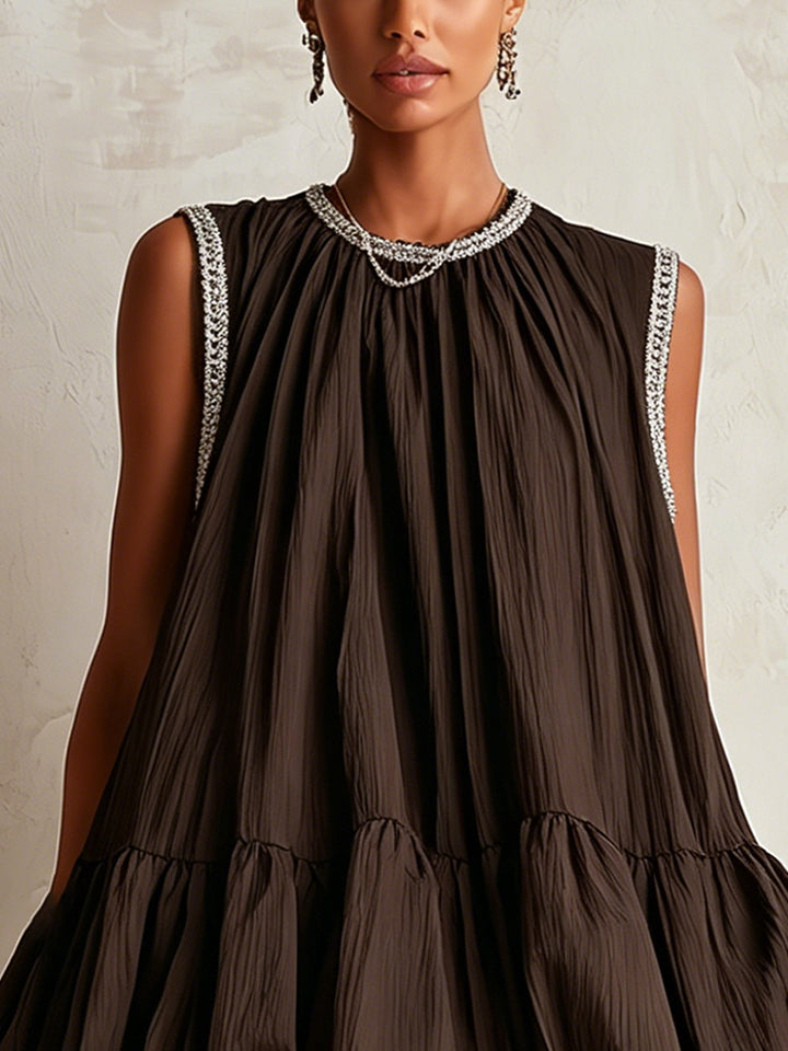 Brown sleeveless mini dress with bubble hem