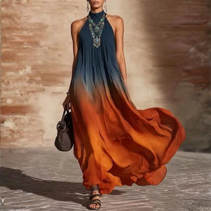 Annika | Long halter dress with a V-neck and a gradient design