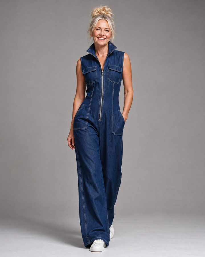 Samantha | Zip Front Sleeveless Wide Leg Jumpsuit