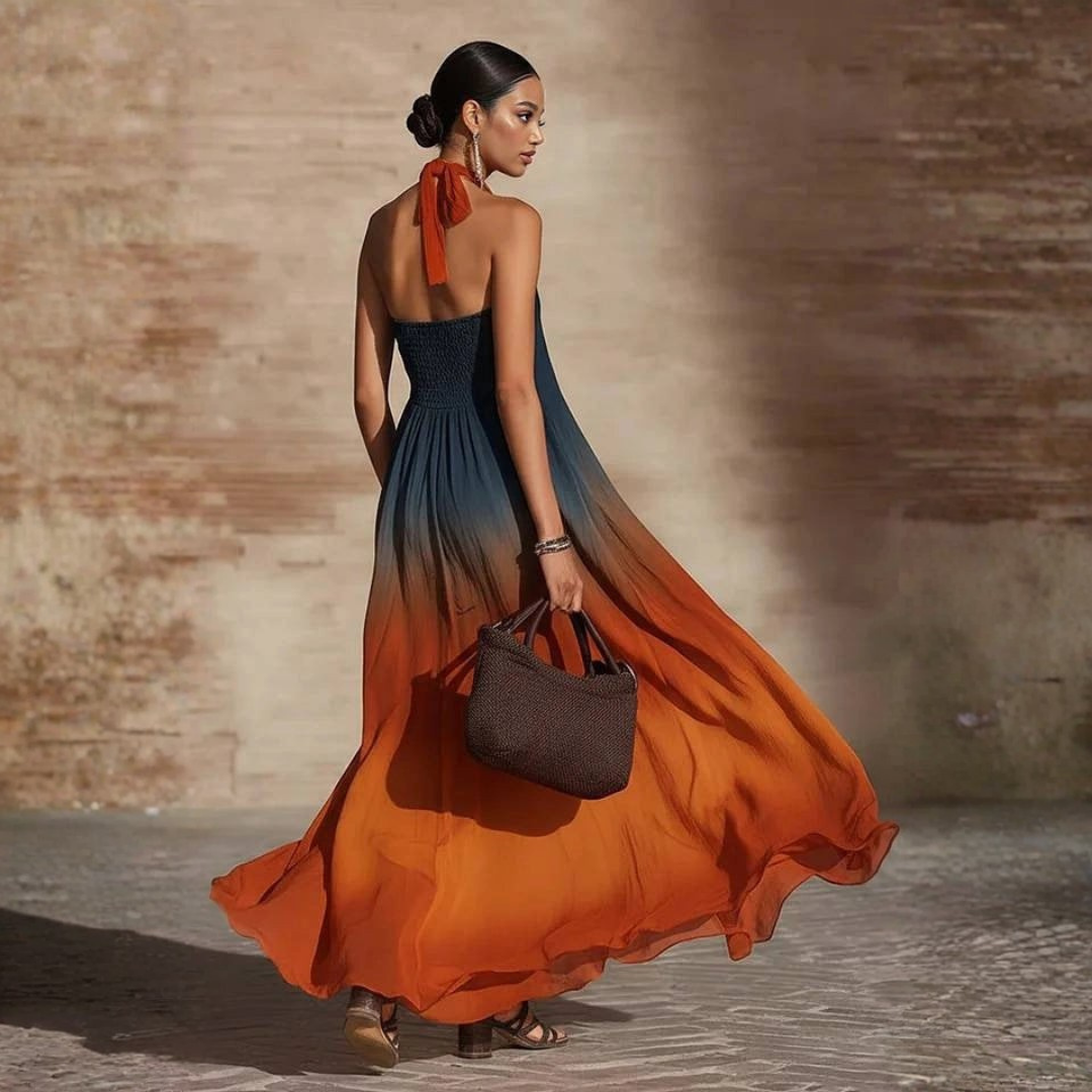 Annika | Long halter dress with a V-neck and a gradient design
