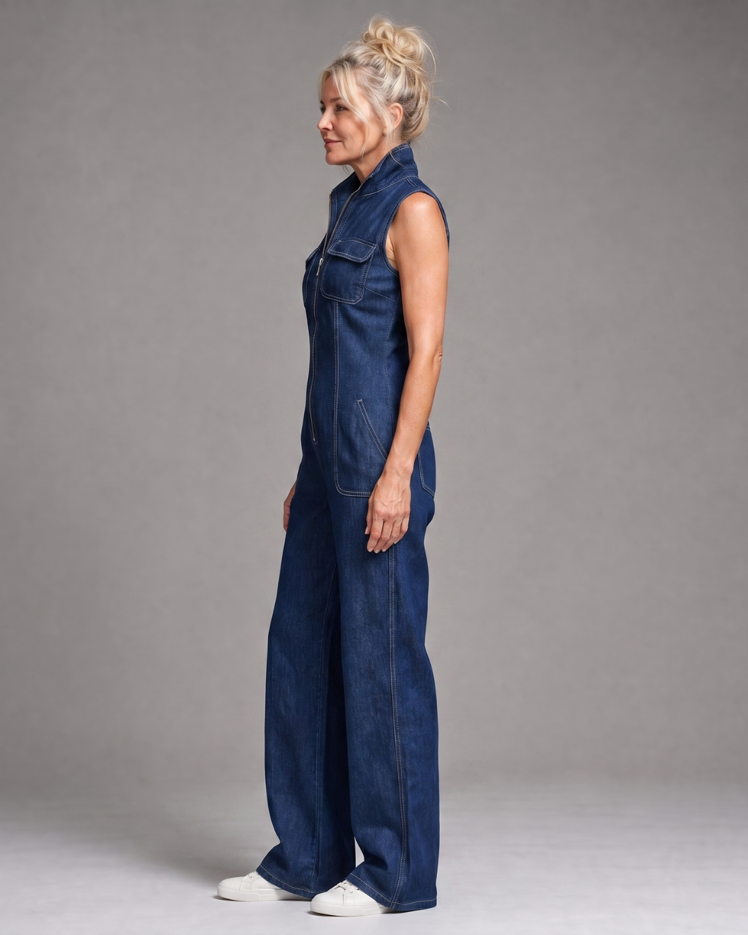 Samantha | Zip Front Sleeveless Wide Leg Jumpsuit