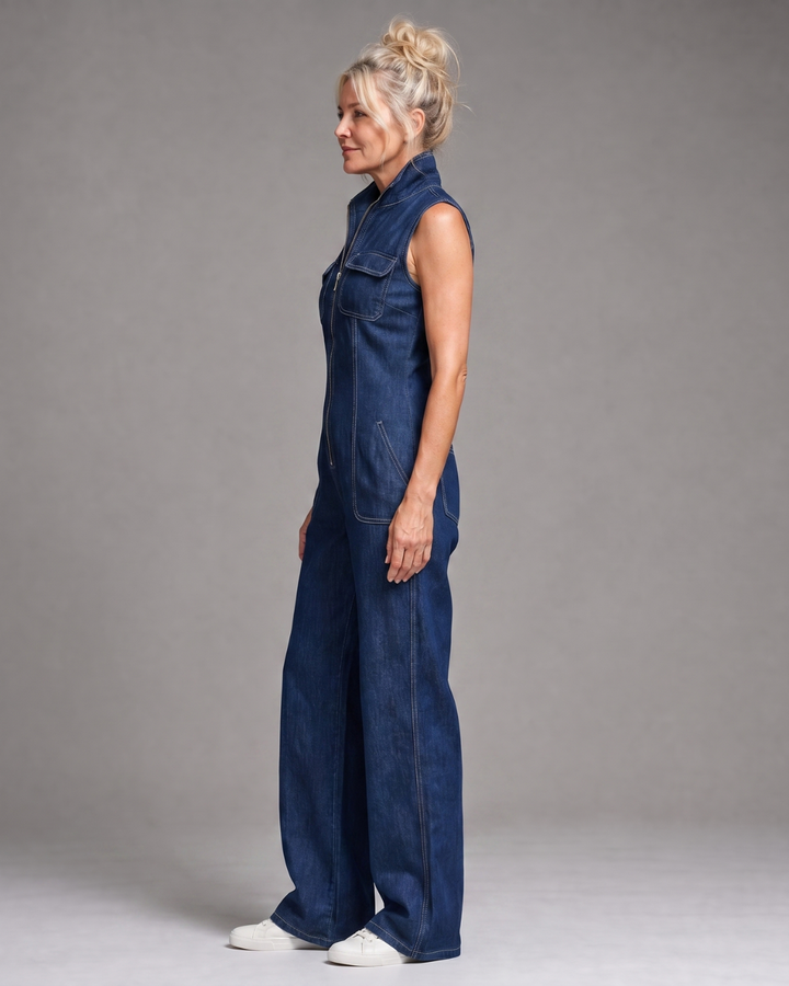 Samantha | Zip Front Sleeveless Wide Leg Jumpsuit