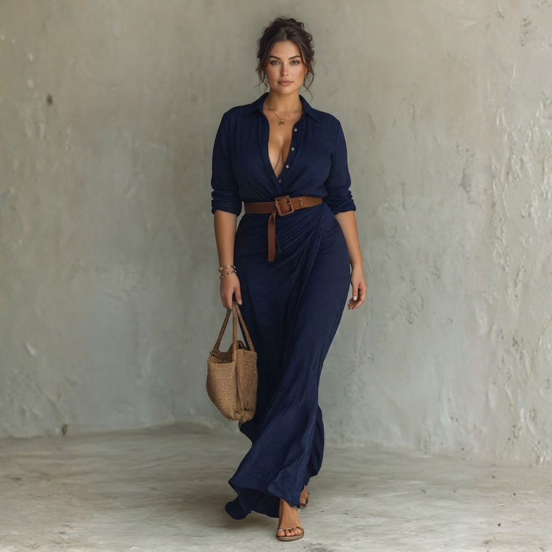 Tricia | Collared Long-Sleeve Maxi Dress