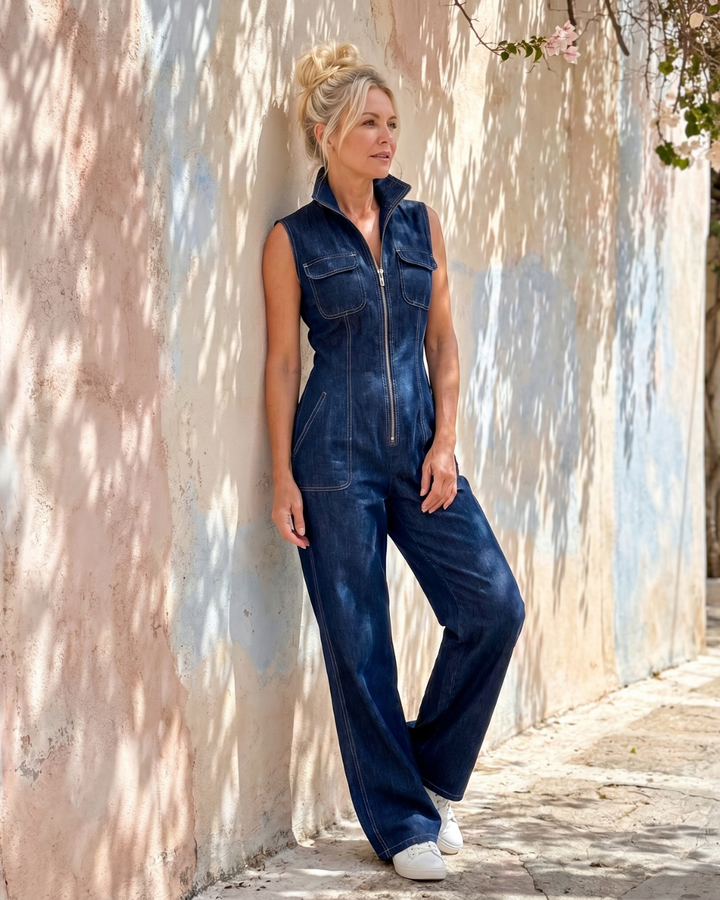 Samantha | Zip Front Sleeveless Wide Leg Jumpsuit