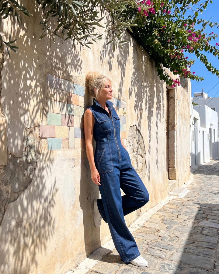 Samantha | Zip Front Sleeveless Wide Leg Jumpsuit
