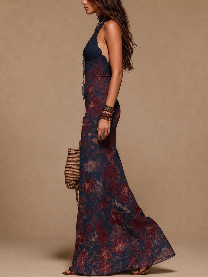 Lía - Long floral dress with lace and mermaid silhouette