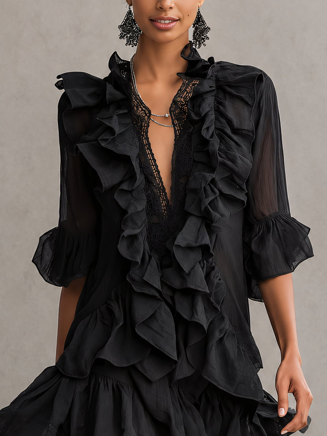 Black Mini Dress with Ruffles