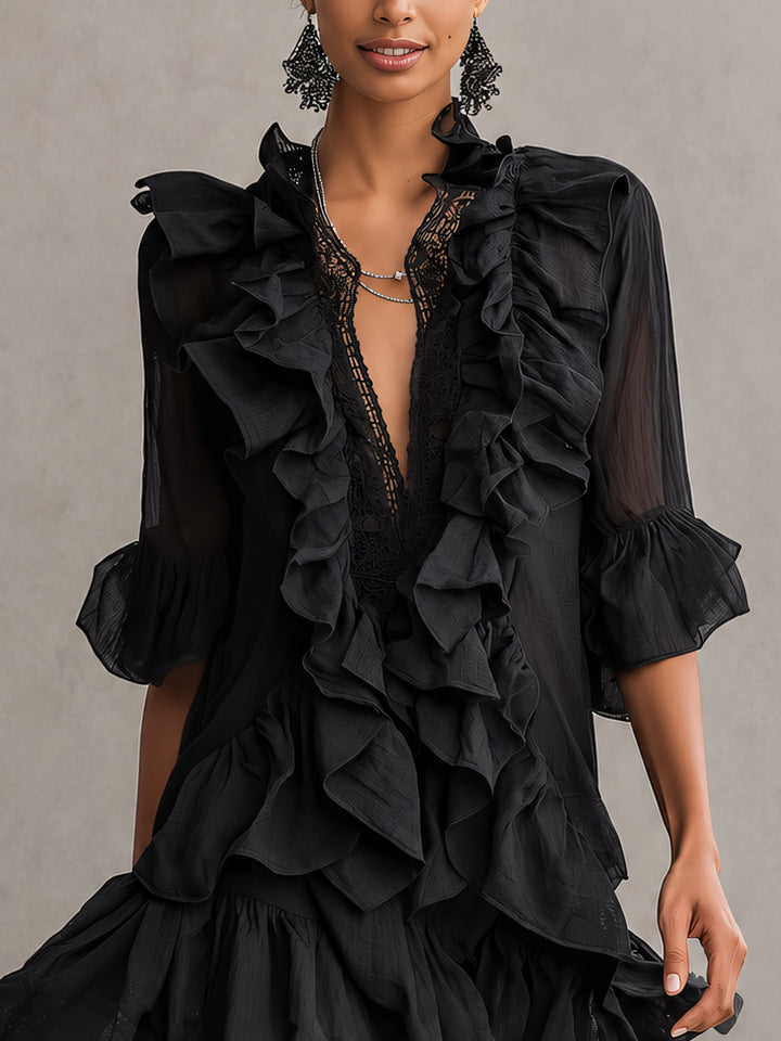 Black Mini Dress with Ruffles