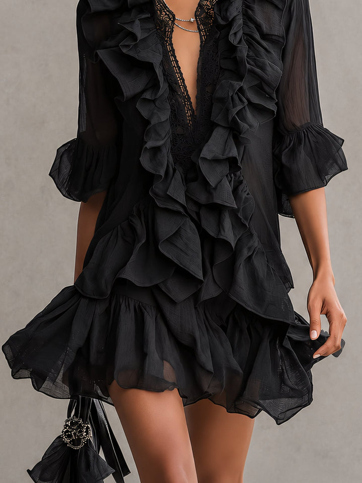 Black Mini Dress with Ruffles