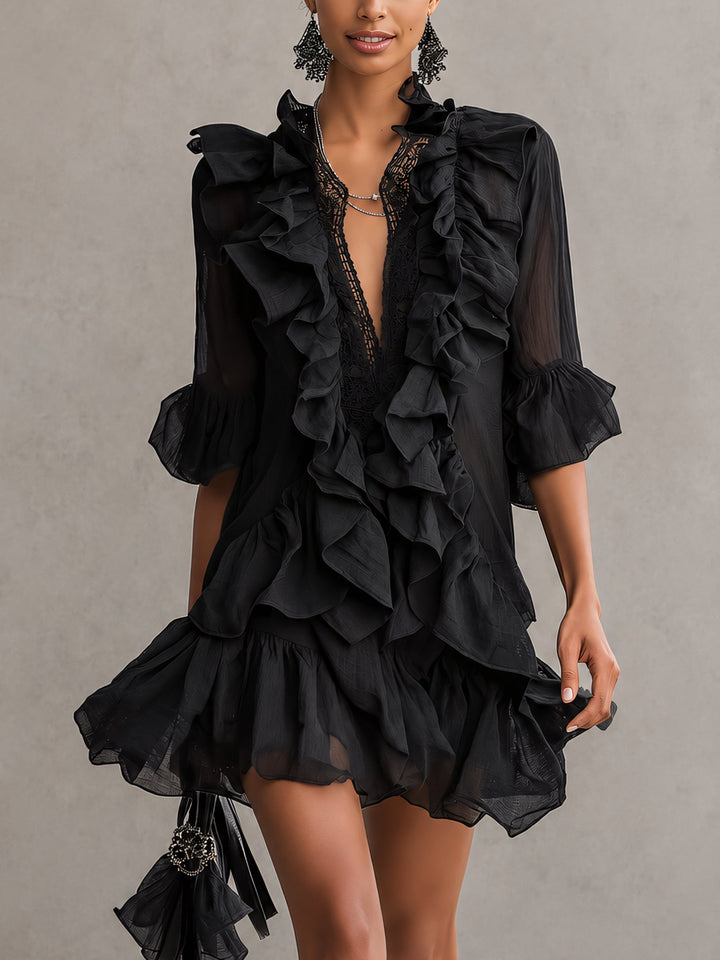 Black Mini Dress with Ruffles