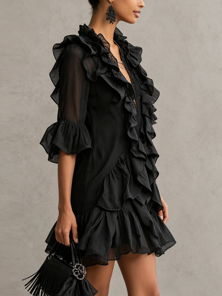 Black Mini Dress with Ruffles